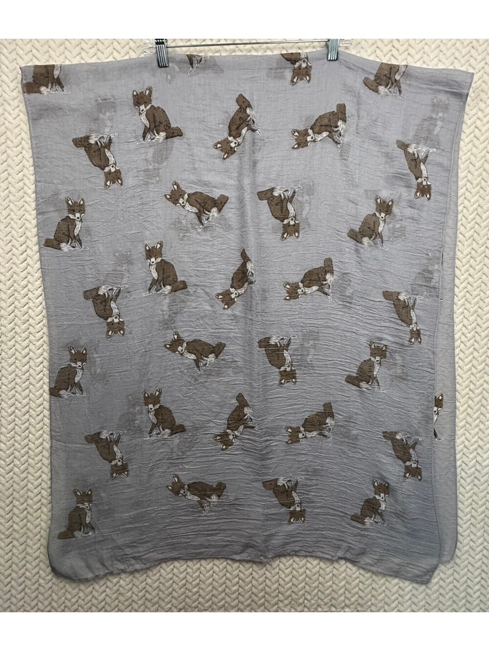Light Gray Fox Print Cotton Polyester scarf